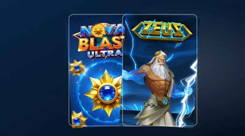 Automaty w lobby SpinMama – okładki Nova Blast Ultra i Ze Zeus