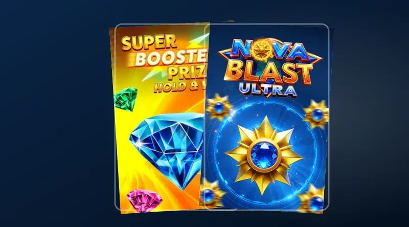 Automaty w lobby SpinMama – okładki Super Boosted Prizes i Nova Blast Ultra